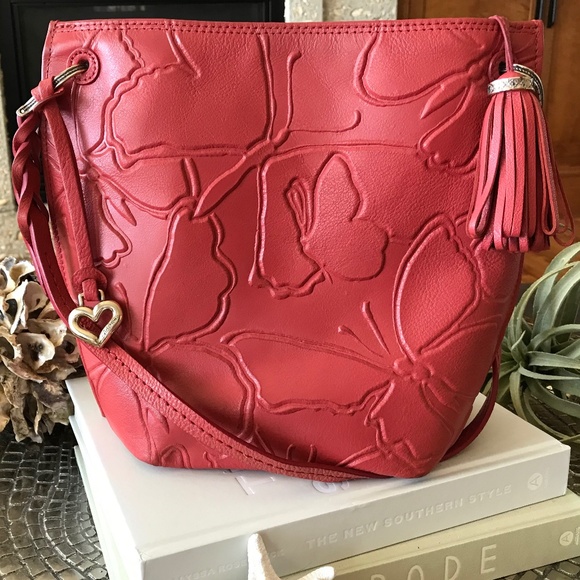 Brighton Handbags - POPULAR 🔥BRIGHTON RED LEATHER BUTTERFLIES BOHO BAG